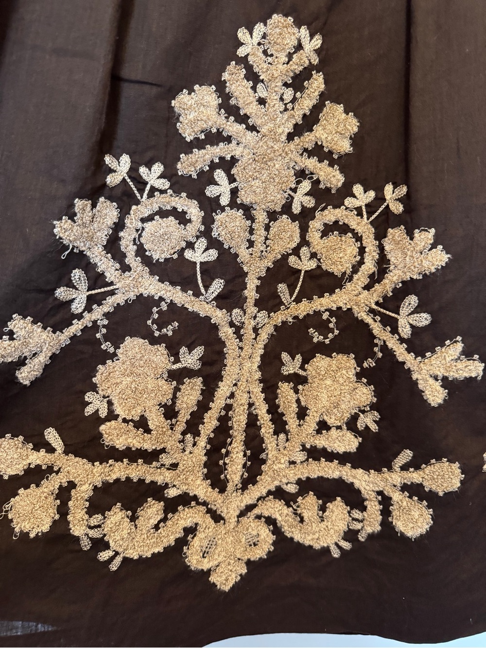 🌸Bohemian Linen blend Midi Rich Brown Skirt with Floral Embroidery size 8 LOFT - Picture 4 of 8